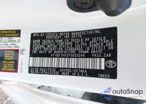 2015 Toyota Camry Le from USA, damaged, VIN 4T1BF1FK2FU059246